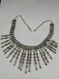 Tribal Style Silver Toned Bib Necklace, S-Hook Clasp, 18' Length