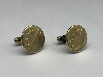 Pair Of Gold Washed SterlingSilver Cufflinks, Etched Design, Some Wear From Age And Use, Marked Sterling, 3/4'