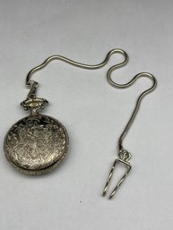 Cariole Silver Toned Antimagnetic Pocket Watch On Chain, Fishing Theme Cover, Working