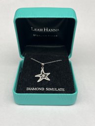 Sterling Silver Starfish Diamond Simulate Pendant On 18' Necklace, Marked 925