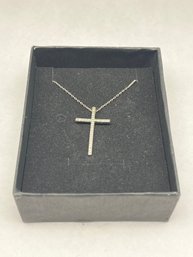 Simple Cross Pendant With Clear Stones, Silver Toned, On Adjustable 16-18' Chain