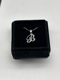 Monogram Sterling Silver Letter 'B' Pendant, 1/2-inch, On 18' Sterling Chain, Both Marked 925