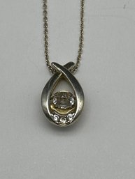 Two-Toned Sterling Silver 1/2' Pendant With Articulated Center Stone, On Adjustable 15-17' Chain, Marked 925