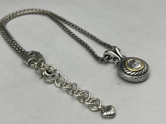 BRIGHTON Silver Plated Two-Toned Reversible Necklace, Crystal Round Stone, Adjustable Necklace 16-18'