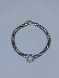 Cubic Zirconia Sterling Silver Mesh Bracelet, Lobster Claw Clasp, Marked 925, 7.5'