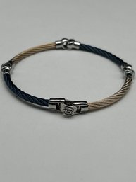ALOR H2ON Italy Blue PVD Steel Cable Bracelet, Navy And Tan Cable Twist With Silver Toned Joints And Clasp