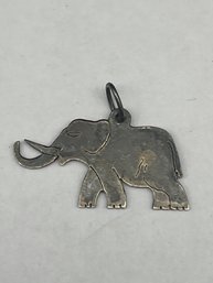 Sterling Silver Elephant Charm, Raised Trunk, Unmarked, Pendant 1'