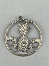 Bahamian Coin Pendant, Pineapple Carved From 5c Coin, Lucky Charm, 1'