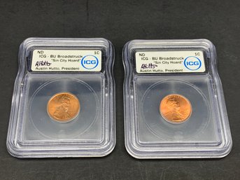 1997 And 2000 Lincoln Pennies, ICG - BU Broadstruck, 'Sin City Hoard', Signed By Austin Hutto, President