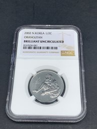 2002 North Korean 1/2 Chon Coin, NGC, Brillian Uncirculated, Orangutan