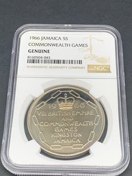 1966 Jamaica 5S, Commonwealth Games, NGC Genuine, Kingston Jamaica, Five Shillings