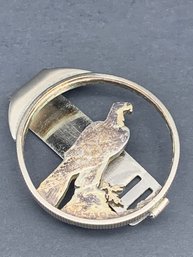 Folk Art Peace Dollar, Carved, Fashioned To Money Clip With Cursive Inscription On Back