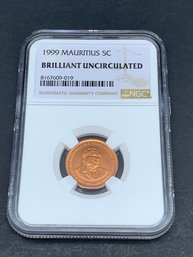 NGC Brilliant Uncirculated 1999 Mauritius 5c Coin, Five Cents