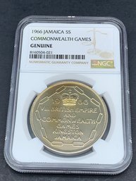 1966 Jamaica 5S, Commonwealth Games, NGC GENUINE, Five Shillings