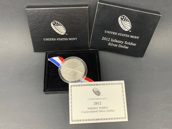 2012 Uncirculated Silver Dollar, Infantry Soldier, US Mint, West Point, With Box & Certificate Of Authenticity