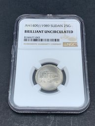 1989/AH1409 Sudan 25G Coin, NGC Brilliant Uncirculated, 25 Qirsh