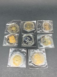 Presidential Anniversary And Patriotic Two-Toned Coin Collection, Commemorative Rounds