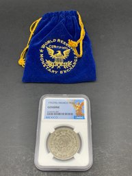NGC Genuine 1962Mo MEXICO Peso, With Drawstring Pouch Shown