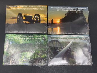 Four 2011 America The Beautiful Quarters Collections, Philadelphia & Denver Mint, Factory Sealed