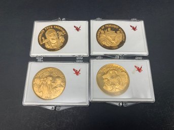 Four 24KT EP Gold Over Bronze Longine's -Wittnauer, Inc USA Commemorative Medallions