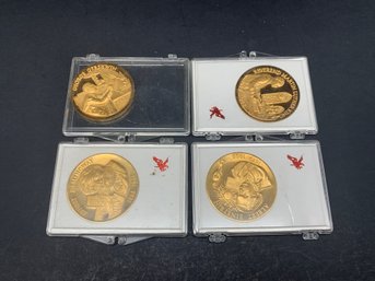 24KT EP Gold Over Bronze, Collection Of 4 Commemorative Medallions, Longine's -Wittnauer, Inc USA
