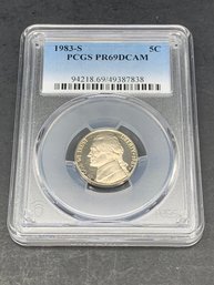 1983-S PCGS Graded PR69DCAM 5c, Mirrored Background Nickel