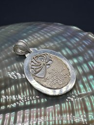 Sterling Silver Guardian Angel Oval Pendant, My Guardian Angel Protect Me, Marked 925