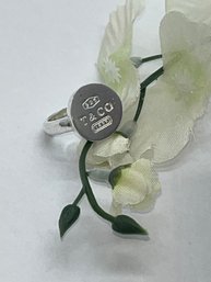 Silver Ring In The Style Of Tiffany, Marked T&Co, Concave Circular Signet, Size 6.25