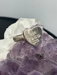 Silver Ring In The Style Of Tiffany, Marked T&Co, Concave Heart Shaped Signet, Size 6.25