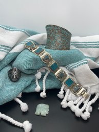 Southwestern Style Jewelry Incl.Sterling Bracelet,  2' Wide Cuff Bracelet, Size 13.25 Ring With Indian Chief