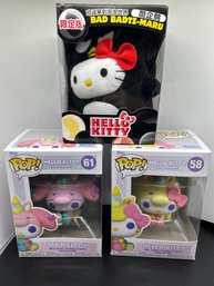 POP! (2) Vinyl Figures - Hello Kitty 58, My Melody 61 & (1) McDonald's Bad Badtz-Maru Stuffed Hello Kitty Doll