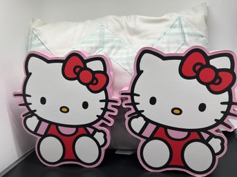 Pair Of Sanrio HELLO KITTY Wall Decor, 1' Thick Wood With Decal, Wall Hanging Hook On Back