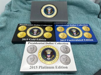 2015 LBJ Presidential Dollar Collection With COA, Platinum & Gold Layered, BU, Dollar Mania, Denver Mint