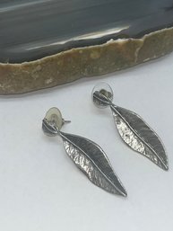 PAZ Creations Sterling Silver Long Leaves Post Earrings, Marked 925 ISRAEL