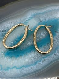 Sterling Silver Diamond Cut Oval Hoops, Gold Plated, Marked 925