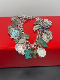 Loaded Sterling Silver Charm Bracelet,  States, Travel, Souvenir & Sentimental Charms, Marked Sterling & 925