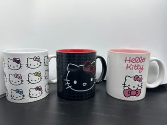 Lot Of (3) New Hello Kitty Mugs, Large 3.5' Wide Cup, Sanrio, Labels On Bottoms, Three Different Designs
