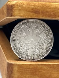 .900 Silver 1889 Austria Hasburg 1 Florin Coin, Emperor Franz Joseph I, Austro-Hungarian Gulden
