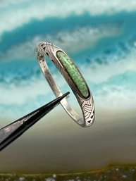 Carolyn Pollack Relios Vintage Sterling Silver Crushed Jade Stackable Etched Ring, Size 9