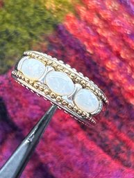 Michelle Albala Sterling Silver 925 Two-Toned Ring With Three Oval Cabochon Opals, Size 6.25