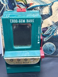 1949 Choo Gum Bank Plastic  & Metal, Green & Red Vintage Vending Machine Bank