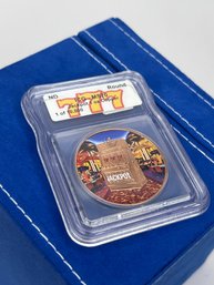 Las Vegas Lucky Token, Colorized ICG Graded 1 Oz .999 Fine Copper Round - Jackpot 777 ONE AVDP Ounce