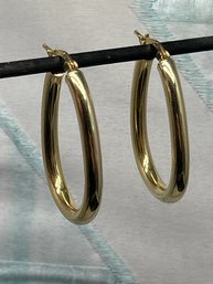 Argento Vivo Sterling Silver Gold Plated Puffy Hoop Earrings, Pierced, Marked SU 925, AV DO