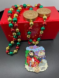 2004 Gasparilla Pirate Festival Beaded Necklace & Medallion, Centennial Celebration, Tampa, Ye Mystic Krewe
