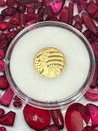 1/10 Oz 0.24 Pure Gold, 2016 Cook Islands Replica $5 Liberty Dollar, 16mm, Hard Capsule Case