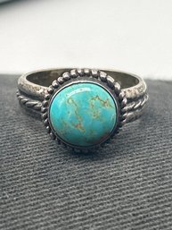 Carolyn Pollack Sterling Silver Dome Cabochon Turquoise Ring, Hallmark, Stamped 925, Size 7