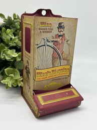 Vintage WINN'S BICYCLES Match Holder, Jasco Tin Metal Wall Mount Advertising Match Dispenser