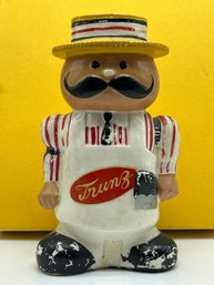 Ceramic Advertising Bank TRUNZ Meat Deli / Butcher Shop Brooklyn, NY, Handpainted, Crackled Glaze, No Stopper