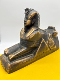 Sphinx Statue With Pyramids, Scarab And Falcon Depicted On Sides, Resin Sculpture