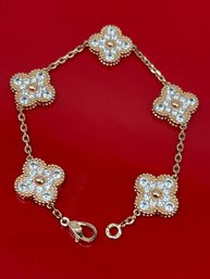 Rose Gold Toned Alhambra Bracelet,  Marked VCA Au750, S750, Clear Stones
